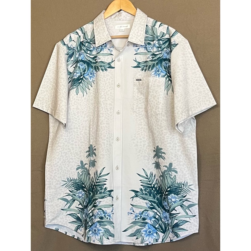 Vintage Summer Floral Print Button Shirt Short‎ Sleeve Resort Wear Vacation XXL
